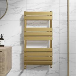 Nordara Flat Panel Heated Towel Rail Brushed Brass - 950 x 500mm in Gold - thumbnail 6
