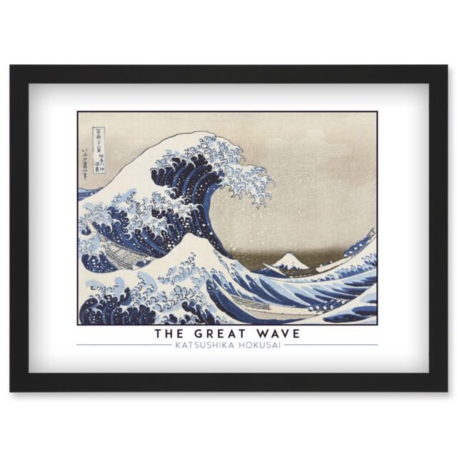 Artery8 Katsushika Hokusai The Great Wave or Under the Wave Off-Kanagawa Painting Artwork Framed Wall Art Print A4 in Black - image 1