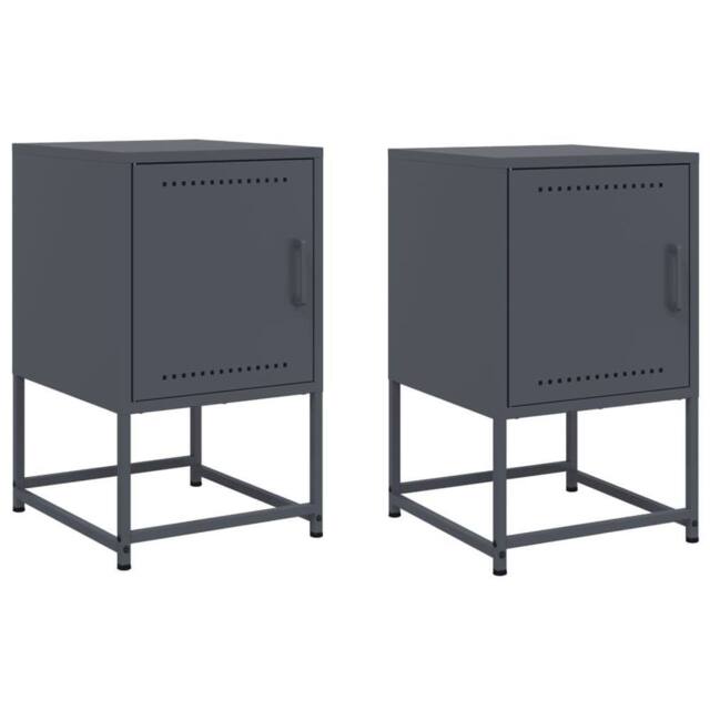 Berkfield Home Bedside Cabinets 2 pcs Anthracite 36x39x60.5 cm Steel in Dark Grey - image 1