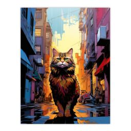 "Artery8 Wall Art Print Street Cat Lover Gift Pet Portrait City Sunset Artwork Painting Poster - Size: W18"" x H24""" - thumbnail 1