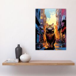 "Artery8 Wall Art Print Street Cat Lover Gift Pet Portrait City Sunset Artwork Painting Poster - Size: W18"" x H24""" - thumbnail 4