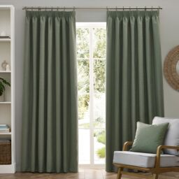 Furn Dawn Blackout Pencil Pleat Curtain Pair in Green - Size: 117 cm width x 183 cm drop