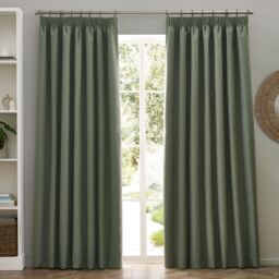 Furn Dawn Blackout Pencil Pleat Curtain Pair in Green - Size: 117 cm width x 183 cm drop - thumbnail 5