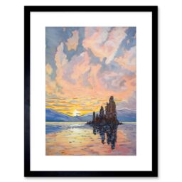 Artery8 Wall Art Print Sunrise Atmospheric Clouds Over Mono Lake Mountain Lakeside Landscape Modern Watercolour Painting Artwork Framed 9X7 Inch - thumbnail 1