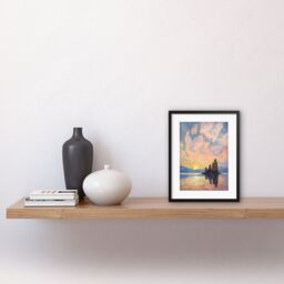 Artery8 Wall Art Print Sunrise Atmospheric Clouds Over Mono Lake Mountain Lakeside Landscape Modern Watercolour Painting Artwork Framed 9X7 Inch - thumbnail 2
