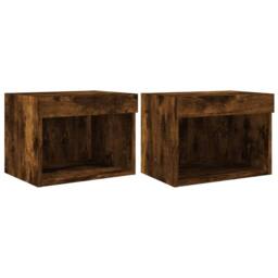 Berkfield Home Bedside Cabinets with LED Lights Wall-mounted 2 pcs Smoked Oak in Brown