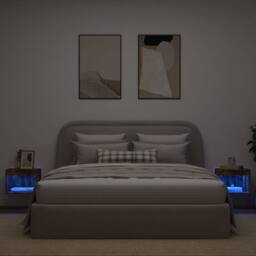 Berkfield Home Bedside Cabinets with LED Lights Wall-mounted 2 pcs Smoked Oak in Brown - thumbnail 4