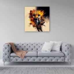 "Warren Reed - Designer Cheetah Face Splashart Canvas in Yellow - Size: W16"" x H16""" - thumbnail 4