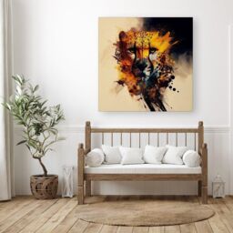 "Warren Reed - Designer Cheetah Face Splashart Canvas in Yellow - Size: W16"" x H16""" - thumbnail 3