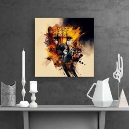 "Warren Reed - Designer Cheetah Face Splashart Canvas in Yellow - Size: W16"" x H16""" - thumbnail 2