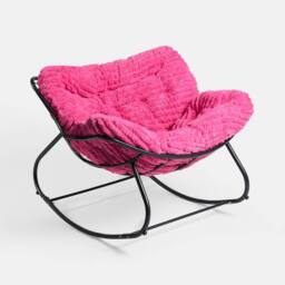 OHS Ribbed Faux Fur Rocking Chair Upholstered Metal Frame Cushioned in Bright Pink - thumbnail 3