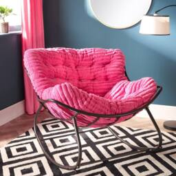 OHS Ribbed Faux Fur Rocking Chair Upholstered Metal Frame Cushioned in Bright Pink - thumbnail 1