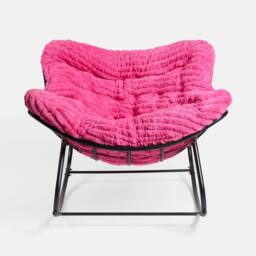 OHS Ribbed Faux Fur Rocking Chair Upholstered Metal Frame Cushioned in Bright Pink - thumbnail 4