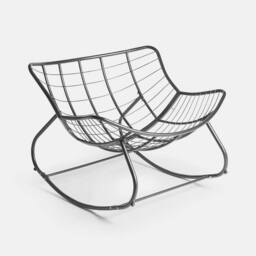 OHS Ribbed Faux Fur Rocking Chair Upholstered Metal Frame Cushioned in Bright Pink - thumbnail 5