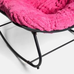 OHS Ribbed Faux Fur Rocking Chair Upholstered Metal Frame Cushioned in Bright Pink - thumbnail 7
