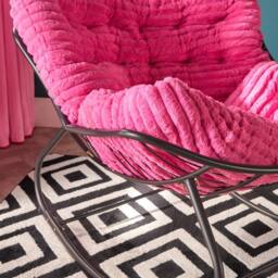 OHS Ribbed Faux Fur Rocking Chair Upholstered Metal Frame Cushioned in Bright Pink - thumbnail 2