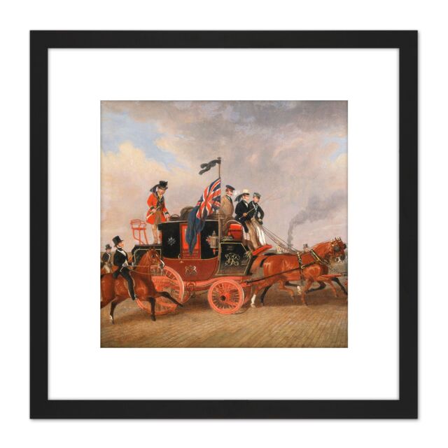 Artery8 Pollard Last Mail Coaches Newcastle Tyne Painting 8X8 Inch Square Wooden Framed Wall Art Print Picture with Mount in Black - image 1
