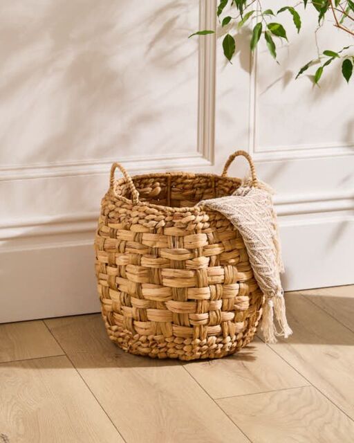 Dibor Traditional Style Wicker Small Round Indoor Storage Basket with Handles in Natural - image 1