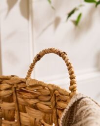 Dibor Traditional Style Wicker Small Round Indoor Storage Basket with Handles in Natural - thumbnail 5