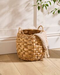 Dibor Traditional Style Wicker Small Round Indoor Storage Basket with Handles in Natural - thumbnail 1