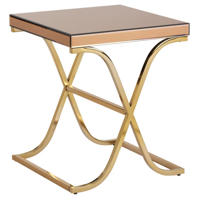 Orsina Elegant Square Table With Cross Legged Base For Sitting Areas, Stylish Decorative Bedside Table For Bedrooms in Gold - image 1