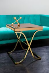 Orsina Elegant Square Table With Cross Legged Base For Sitting Areas, Stylish Decorative Bedside Table For Bedrooms in Gold - thumbnail 3