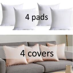 Luxury Living Set of 4 Velvet Cushions with Pom Trim with pads in Pink - Size: 43 cm x 43 cm - thumbnail 2