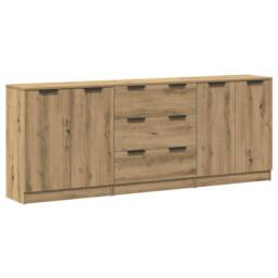 Berkfield Home Sideboards 3 pcs Artisan Oak 60x30x70 cm Engineered Wood in Brown - Size: 60 x 30 x 70 cm - thumbnail 3