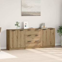 Berkfield Home Sideboards 3 pcs Artisan Oak 60x30x70 cm Engineered Wood in Brown - Size: 60 x 30 x 70 cm - thumbnail 1