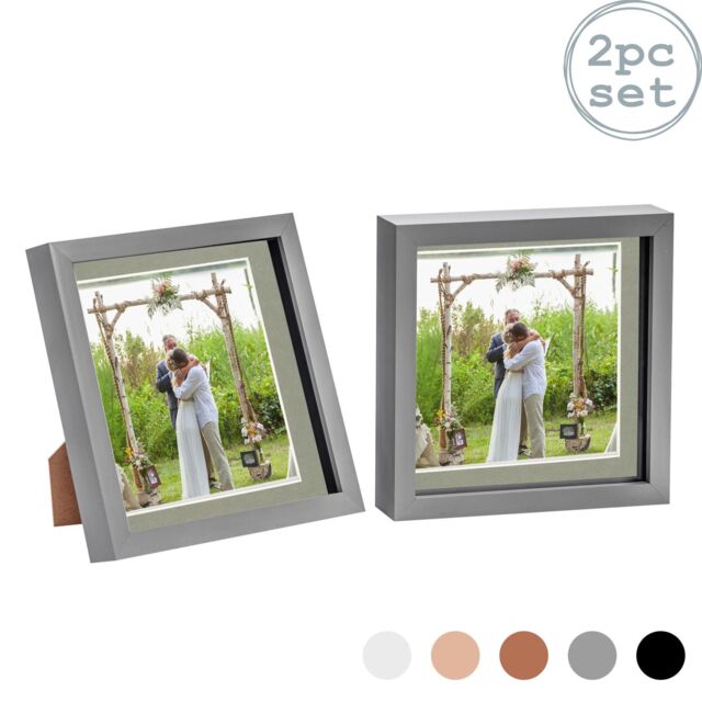 "Nicola Spring 3D Box Photo Frames - 8 x 8"" with 6 x 6"" Mount - White Mount - Pack of 2 in Grey" - image 1
