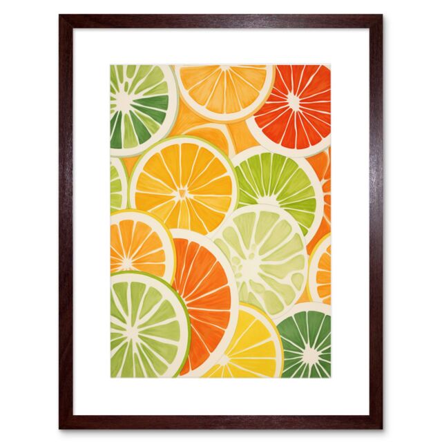 "Artery8 Wall Art Print Slices of Limes Oranges & Grapefruit Bright Watercolour Painting Kitchen Artwork Framed 9X7 Inch in Brown - Size: W7"" x H9""" - image 1