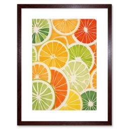 "Artery8 Wall Art Print Slices of Limes Oranges & Grapefruit Bright Watercolour Painting Kitchen Artwork Framed 9X7 Inch in Brown - Size: W7"" x H9""" - thumbnail 1