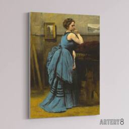"Artery8 Camille Corot Lady in Blue La Dame en Bleu Canvas Wall Art Print - Size: W12"" x H16""" - thumbnail 2