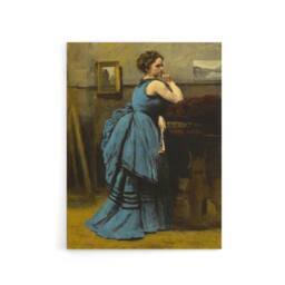 "Artery8 Camille Corot Lady in Blue La Dame en Bleu Canvas Wall Art Print - Size: W12"" x H16""" - thumbnail 1