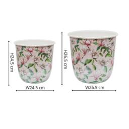 Ivyline Maisie Vintage Magnolia Metal Planter Set of 2 - Premium Quality in Baby Pink - thumbnail 2