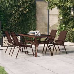 Berkfield Home Garden Table Brown & Black 140x70x70 cm Steel & Glass - Size: 140 x 70 x 70 cm - thumbnail 2
