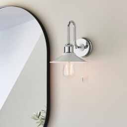 Loops Chrome Plated Bathroom Fisherman Wall Light & Ribbed Glass Shade IP44 Rated in Clear - thumbnail 4
