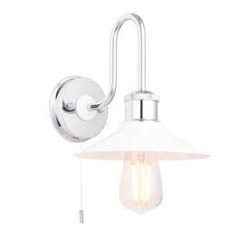 Loops Chrome Plated Bathroom Fisherman Wall Light & Ribbed Glass Shade IP44 Rated in Clear - thumbnail 1