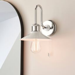 Loops Chrome Plated Bathroom Fisherman Wall Light & Ribbed Glass Shade IP44 Rated in Clear - thumbnail 3