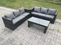 Fimous Outdoor Rattan Garden Furniture Lounge Sofa Set With Oblong Coffee Table in Dark Grey - thumbnail 1