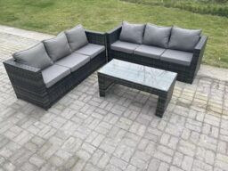 Fimous Outdoor Rattan Garden Furniture Lounge Sofa Set With Oblong Coffee Table in Dark Grey - thumbnail 2