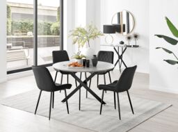 FurnitureboxUK Novara Grey Concrete Effect Black Leg 120cm Round Dining Table & 4 Pesaro Black Leg Chairs