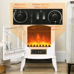 HOMCOM Electric Log Burner with LED Flame Effect 1000W/2000W in White - thumbnail 6