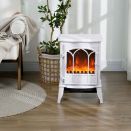 HOMCOM Electric Log Burner with LED Flame Effect 1000W/2000W in White - thumbnail 1