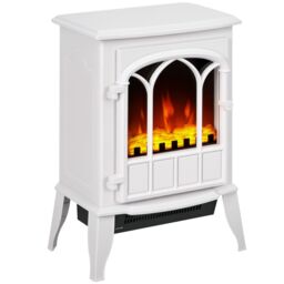 HOMCOM Electric Log Burner with LED Flame Effect 1000W/2000W in White - thumbnail 2