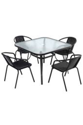 Living and Home 4-Seater Outdoor Garden Dining Bistro Set in Black - thumbnail 4