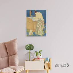 "Artery8 Woman Bathing at her Dressing Table Cassatt Canvas Wall Art in Blue - Size: W18"" x H24""" - thumbnail 3