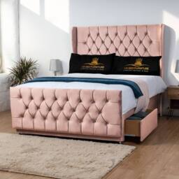 UK Bed Furniture Balamore Wingback Divan Bed Base with 54 Inch Headboard - No Storage in Pink - Size: King - thumbnail 2