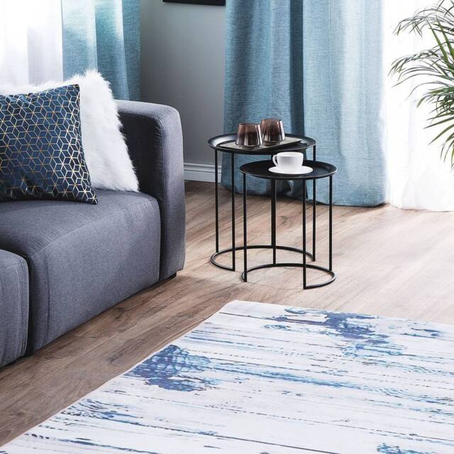 Wyld and Coco Beige and Blue Abstract Distressed Area Rug 160 x 230 cm - Size: 160 cm x 230 cm - image 1