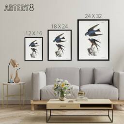 "Artery8 James De Kay White Bellied & Barn Swallow Framed Canvas Art Print - Size: W12"" x H16""" - thumbnail 4